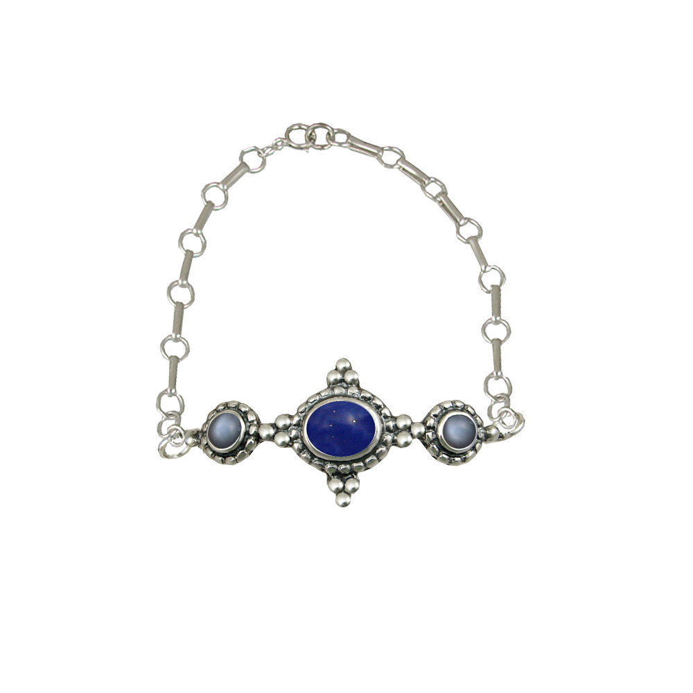 Sterling Silver Gemstone Adjustable Chain Bracelet With Lapis Lazuli